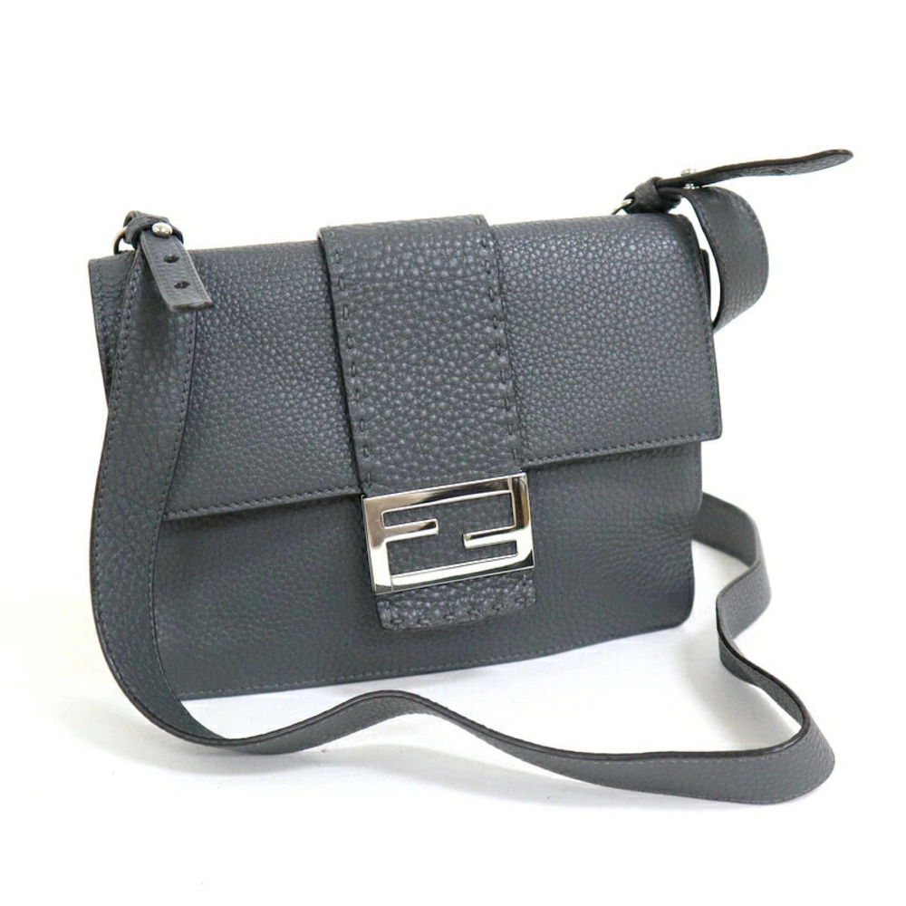 Fendi Selleria Flat Bucket Shoulder Bag Leather Gray